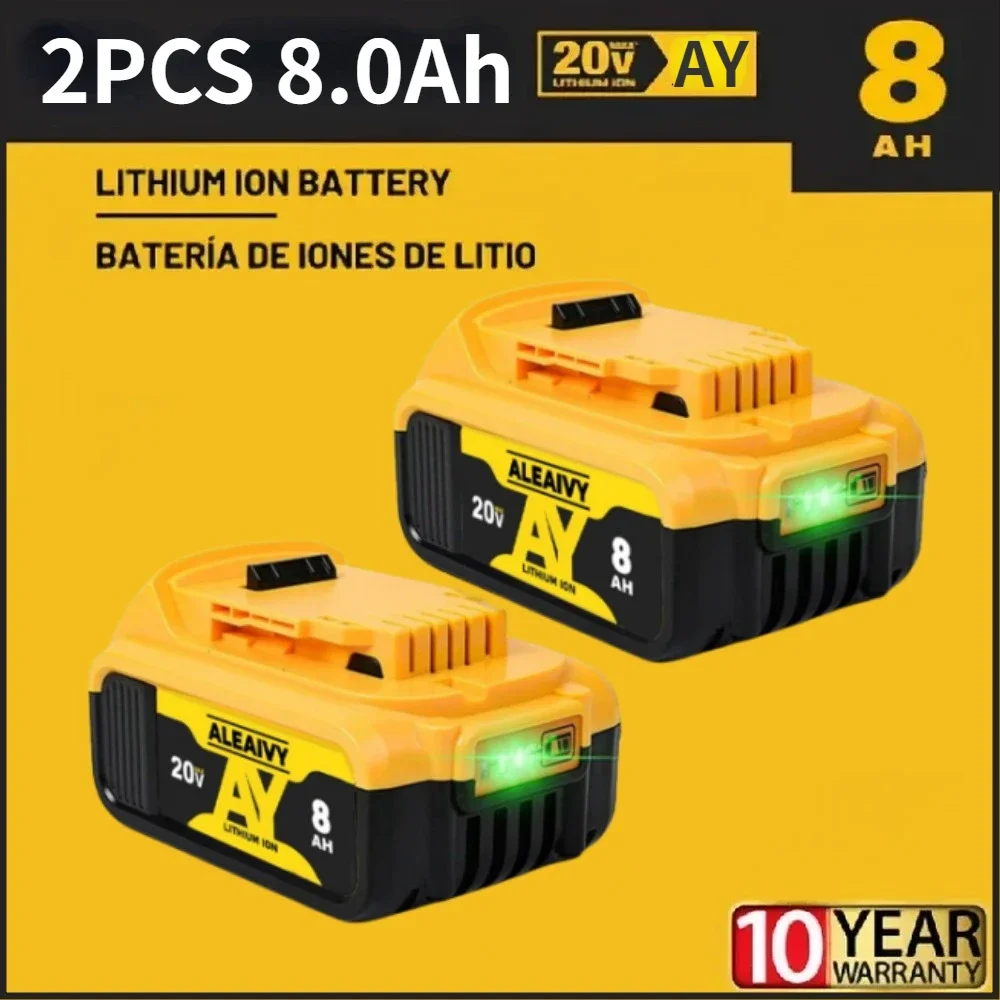 

Aleaivy Rechargeable Li-ion Batteries for DeWalt DCB205 DCB 206 DCB181 DCB182 DCB200 20V 8.0Ah MAX Lithium Battery Power Tool