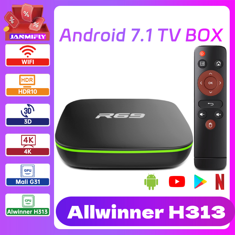 Global Version R69 Android TV Box 4K@60fps 100M/LAN 2.4GWifi 4K HDR10 Stream Media Player Multi Language Set Top Box