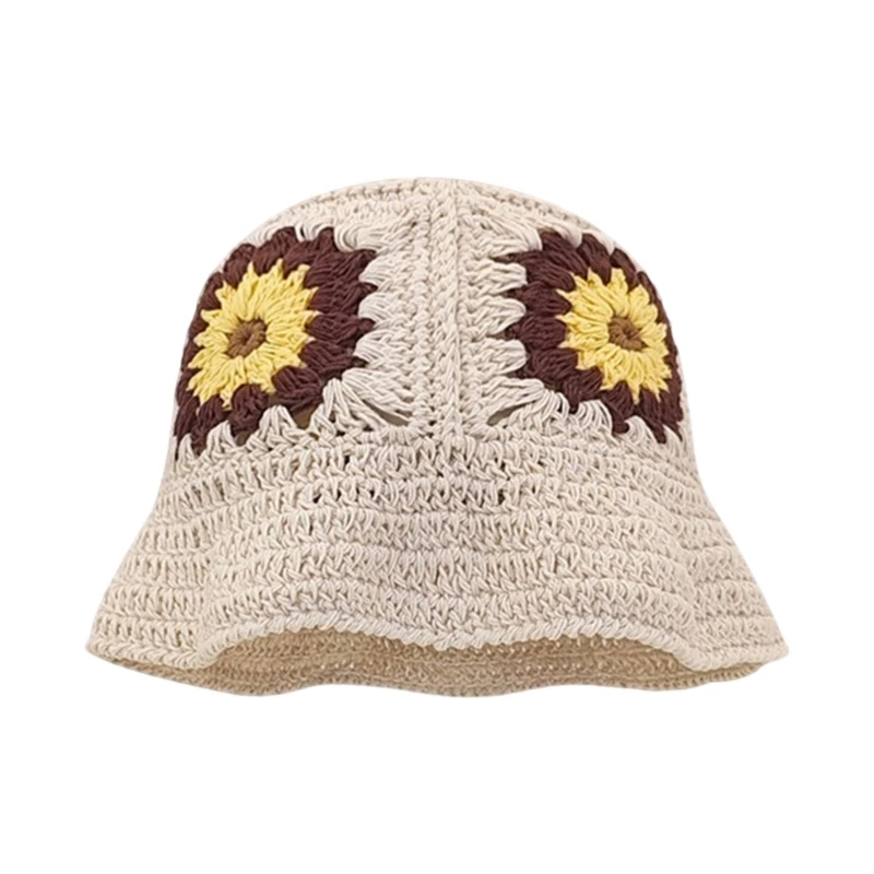 

Breathable Knit Flower Bucket Hat Crochet Flower Fisherman Cap Handmade Hat