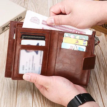 Men's Coin Purse Wallet RFID Anti-theft Man Leather Wallet Zipper Business Card Holder Money Bag Wallet Male 5