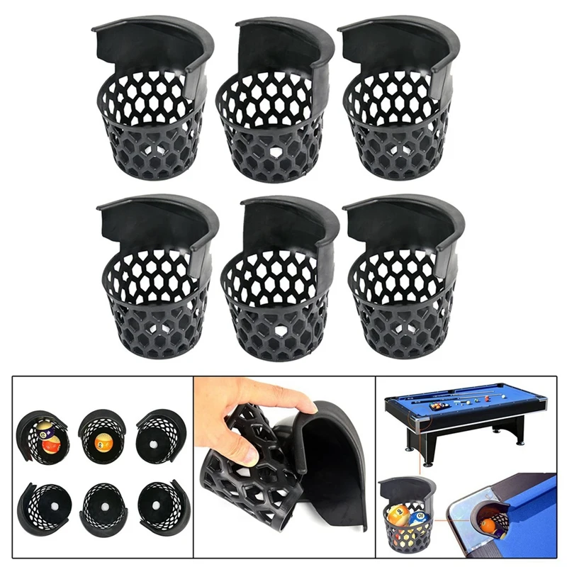 6 Pcs Pool Table Pockets Billiard Pockets Set Black Billiards Net Bag Entertainment Web Snooker Baskets