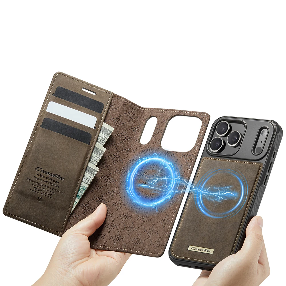 Leather Flip Wallet Case with Magnetic Detachable Design