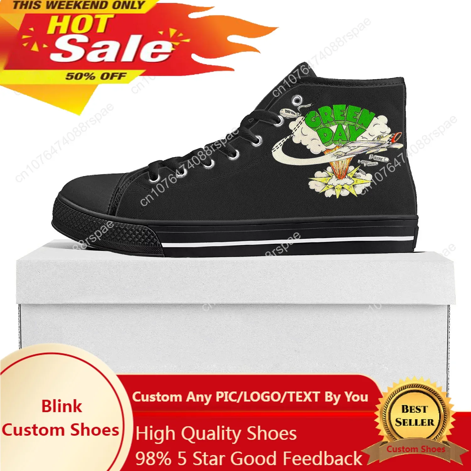Green Day Pop Rock Band High Top High Quality Sneakers Mens Womens Teenager Canvas Sneaker Casual Couple Shoes Custom Shoe Black