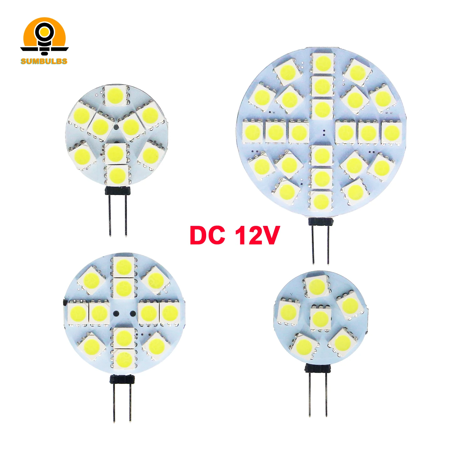 SUMBULBS G4 Socket 5050 SMD светодиодный Bulb on DC 12V, заменяемая галогенная двухконтактная лампа, лампочка светодиодный 1,2 W 1,8 W 2,4 W 4,8 W, теплый и холодный свет