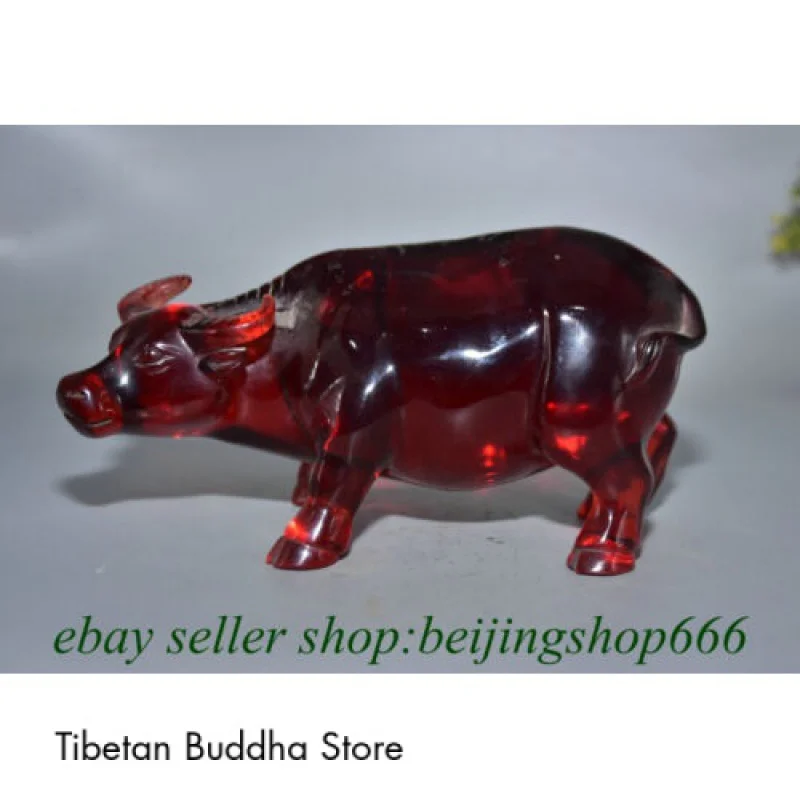 

8" Old Chinese Amber Carved Fengshui 12 Zodiac Year Cattle Ox Statue