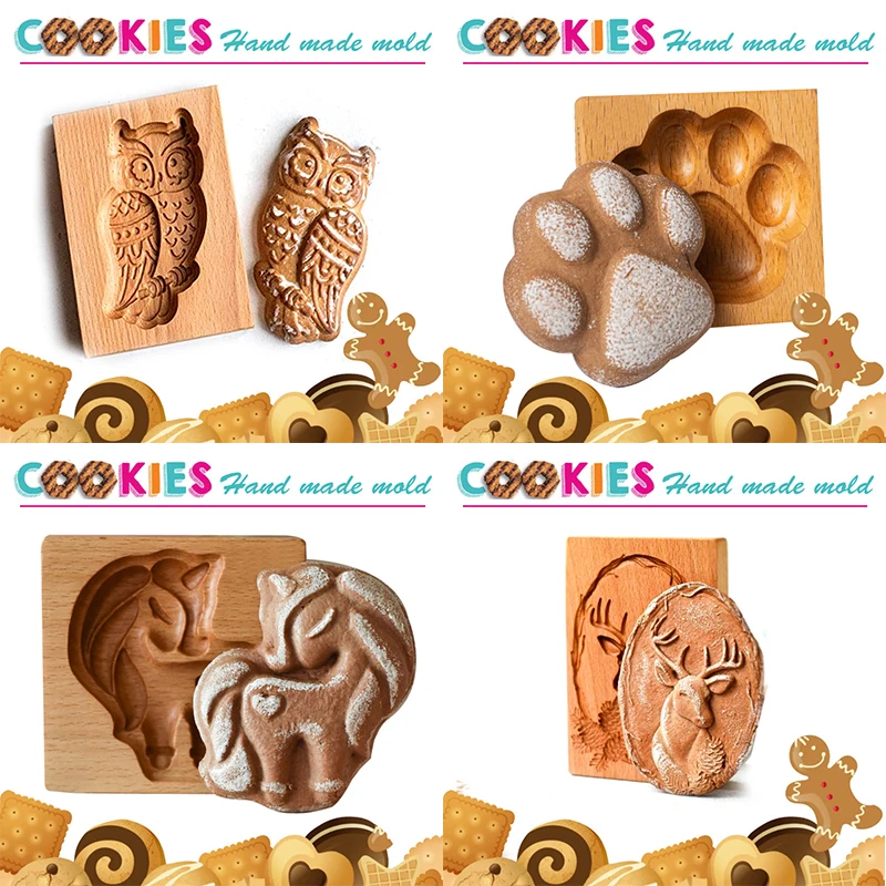 Wooden Cookie Mold Cutter, DIY Gingerbread Cookie Moulds, 3D Cake Embossing, Baking Mold, Rose Flower Cutter, Bakery Gadgets