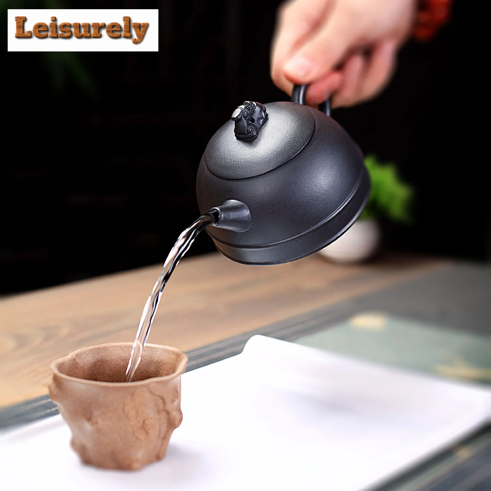270ml Elegant Yixing Purple Clay Teapots Famous Artists Handmade Lucky Lion Pot Raw Ore Black Mud Tea Making Kettle Zisha Teaset