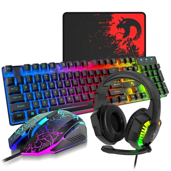 MANBASNAKE T11 Wired Gaming Keyboard and Mouse Headset Combo,Rainbow LED Backlit Wired Keyboard 1