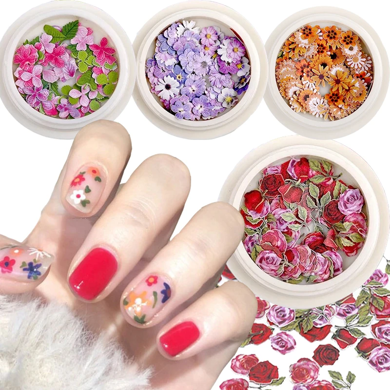 

3D Nail Art Flower Jewelry Applique Wood Pulp Patch Ultra-thin Mixed Small Daisy Rose Dried Flowers DIY Nail Art Decorations