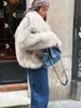 TRAF 2024 Woman Autumn Winter Faux Fur Coat Plush Fluffy Women's Jacket New in Outerwears White Red Gray Black Wool Blends Coats 6