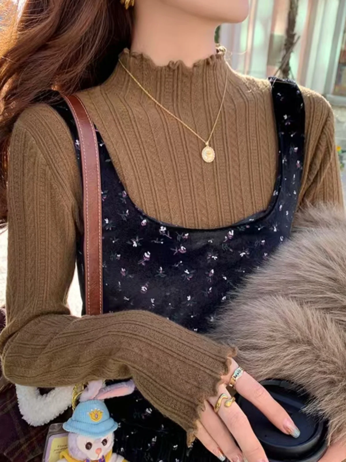 Fall Wooden Ear f High Collar Base irt Women's Ele Inner Knitted Sweater Slimming Long Sve Knitwear