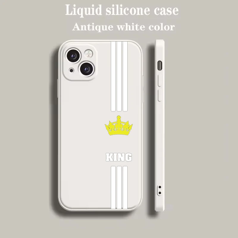Beige Cartoon Crown King & Queen Couple Style Phone Case