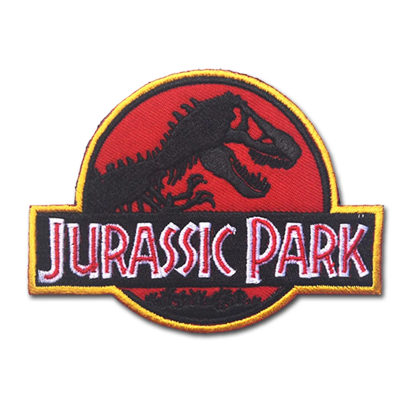 Dinosaurier Jurassic Park Logo Abzeichen Stickerei Haken und Schleife Outdoor Warlock Patches Militär Rucksack Tasche Aufkleber Hut Applikationen