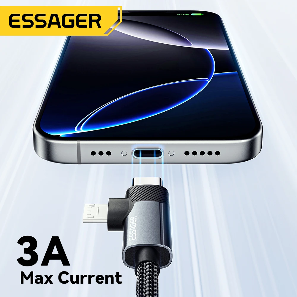 Essager 2 in 1 USB C Cable 65W PD Fast Charging Type C/USB A To Micro Cable For iPhone Samsung Xiaomi Huawei Redmi iPad Macbook