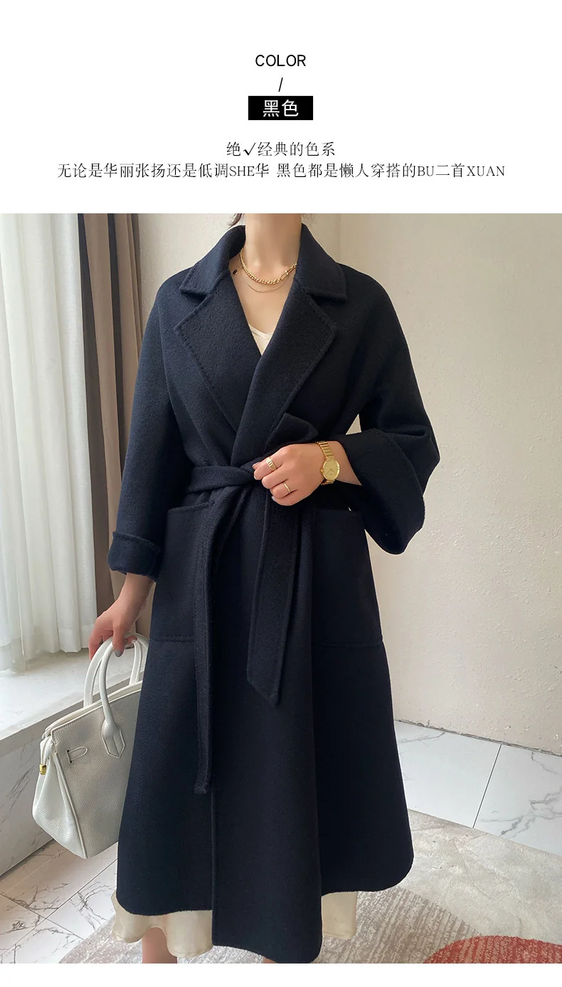 long puffer coat Double sided cashmere high-end off-season Hepburn style double-sided cashmere coat women's new winter Korean version long woolen Leather Jackets