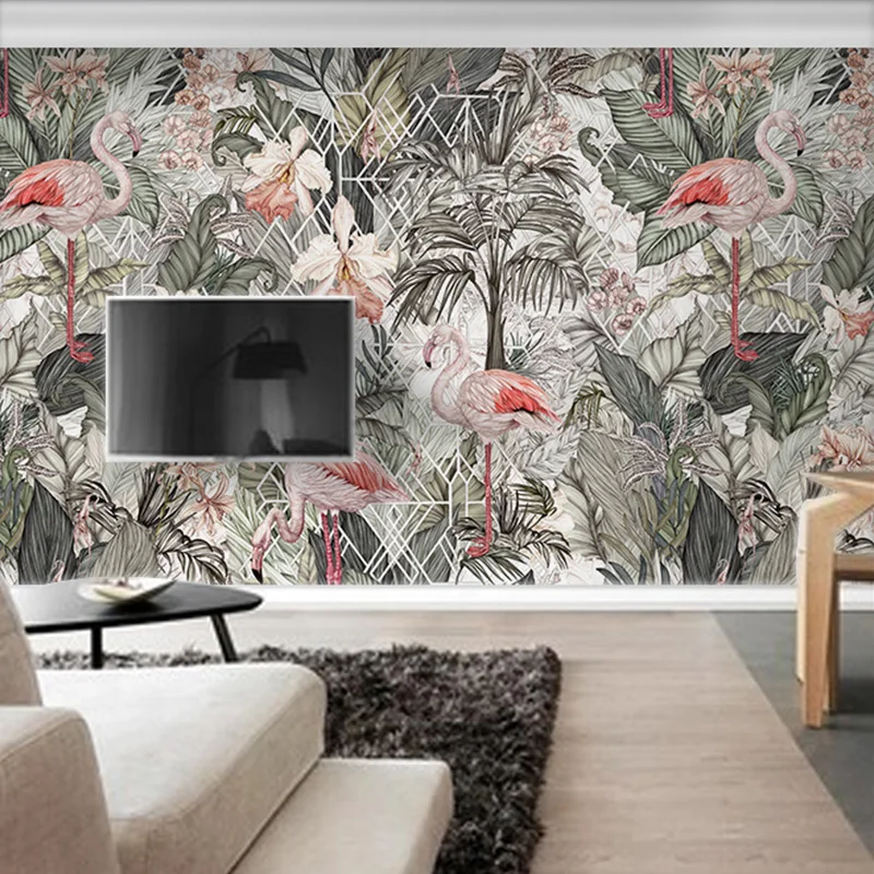 beibehang custom Plant flamingo Mural Wallpaper for Wall Painting Living Room Study wall paper Home Decor Frescoes kitchen decor