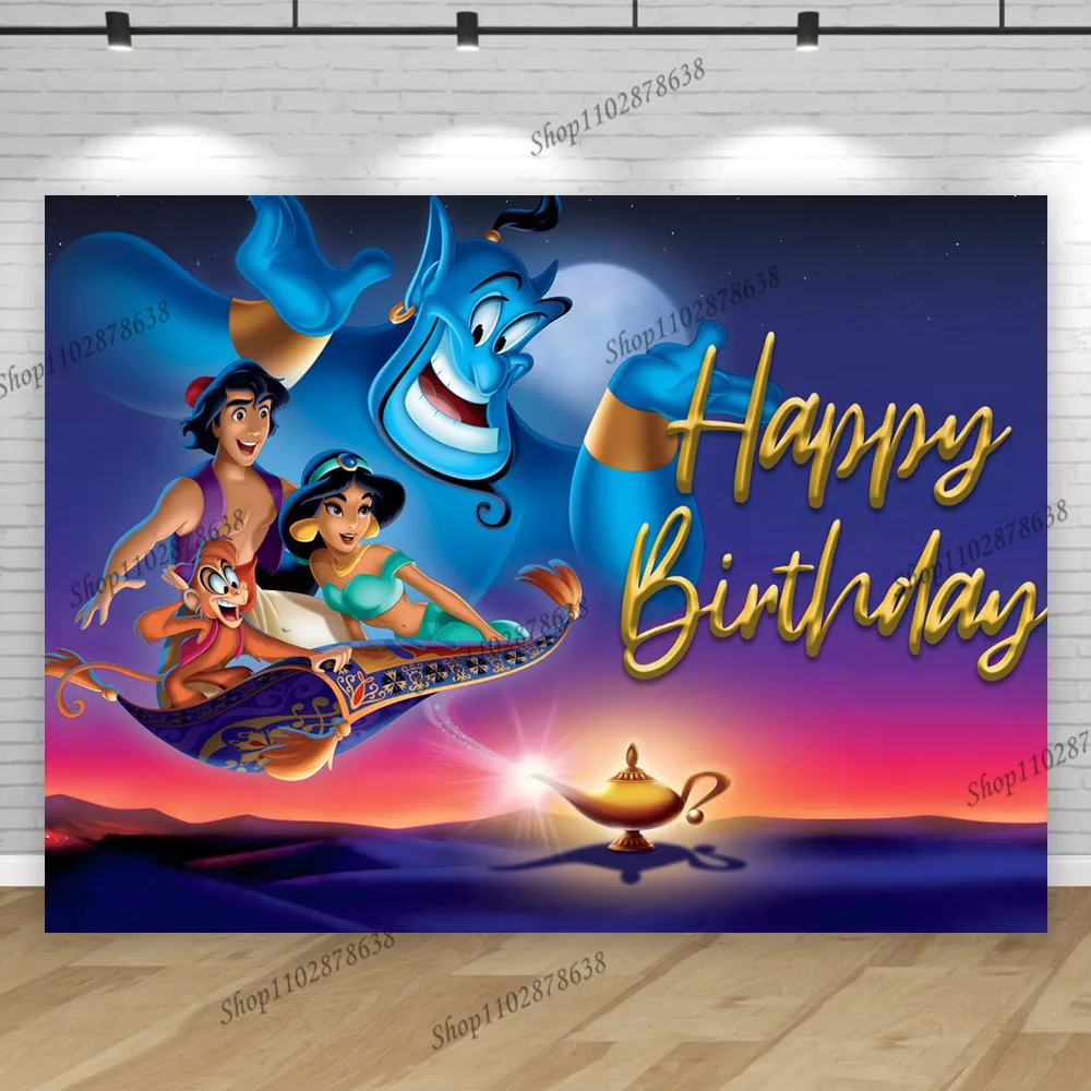 Aladdin Theme Birthday Party Backdrop Jasmine Princess Genie Kids Room Decor Background Banner Photo Studio Shoot Print Supplies