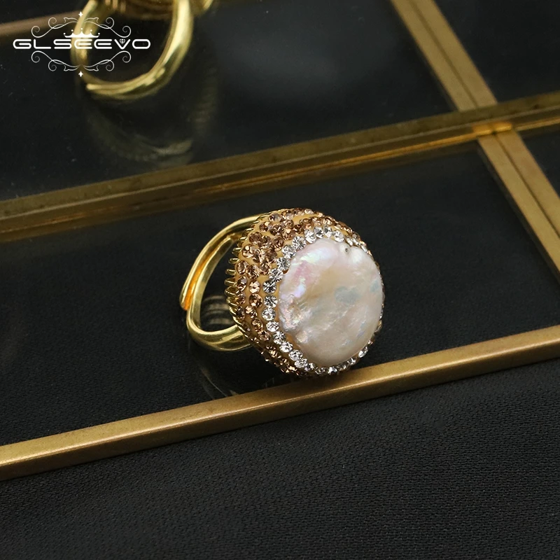 

GLSEEVO Baroque Freshwater Pearl Rings for Women Personalized Fashion Elegant Luxury Simple Ladies Banquet Exquisite Jewelry