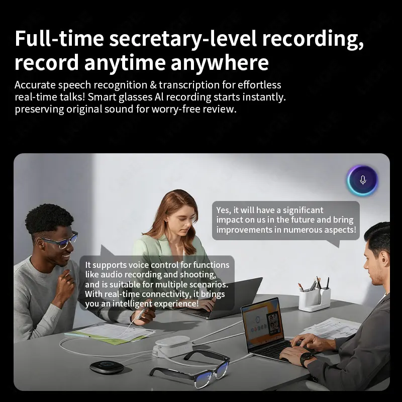 LIGE 8MP HD Color Changing AI Smart Glasses Chat Camera Bluetooth Call 290mAh Voice Assistant Control Intelligent Sunglasses New