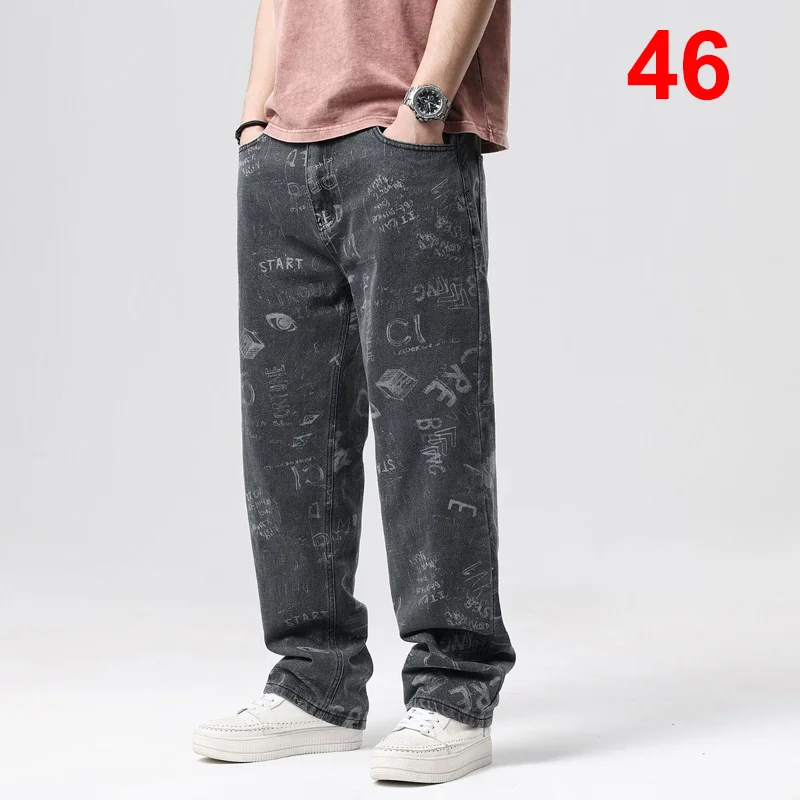 Men's Jeans Fashion Streetwear Letter Graffiti Denim Pant Male Skateboard Loose Trousers Plus Size Clothing Vintage |