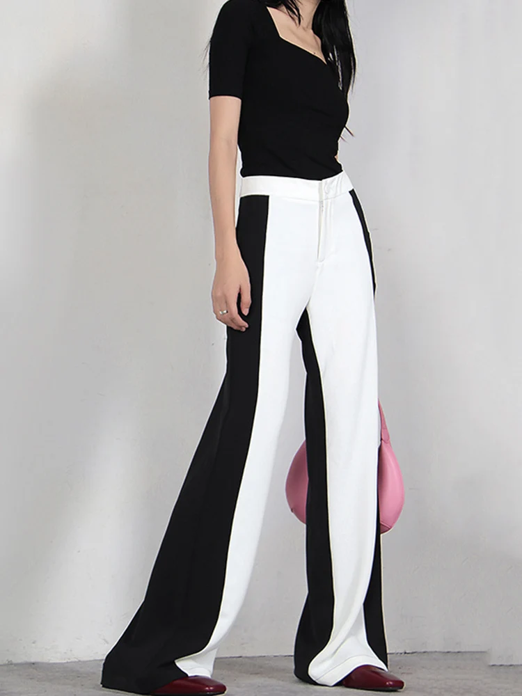 corduroy pants IEQJ High Waist Chiffon Wide Leg Pants Women's Summer 2022 New Black White Stitching Design Straigh Trousers Fashion 3W1196 low rise jeans