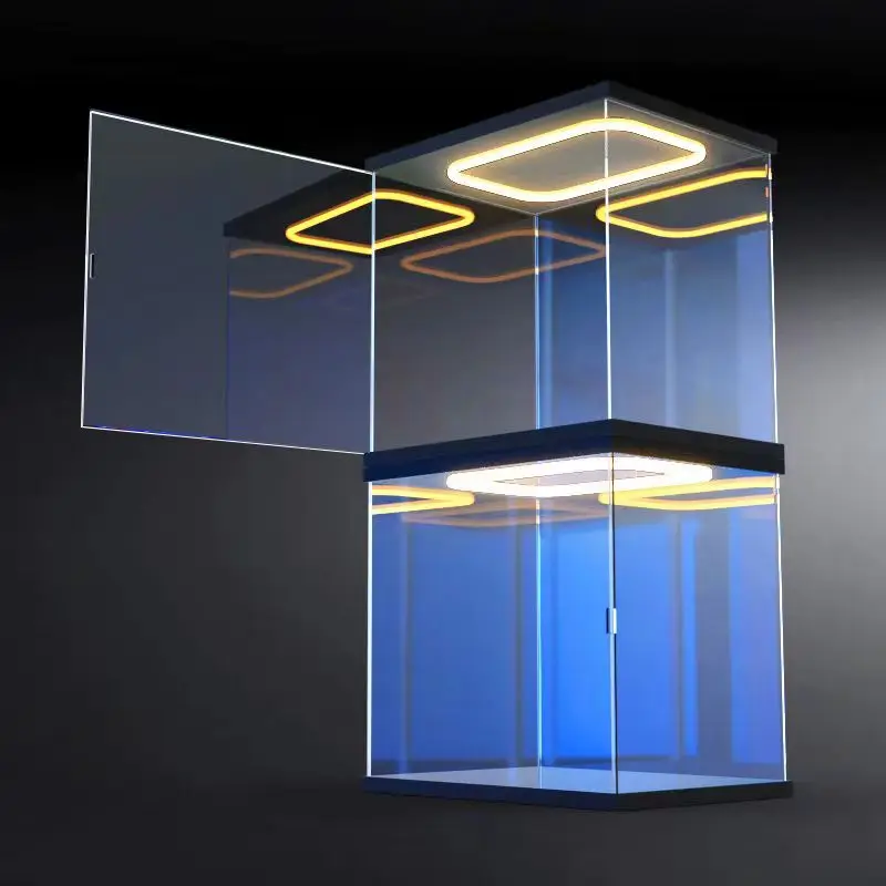 Acrylic Display Case with Ring LED Light for Car Model, Assemble Dust Storage Box with Door for Collections,  Figure Showcase