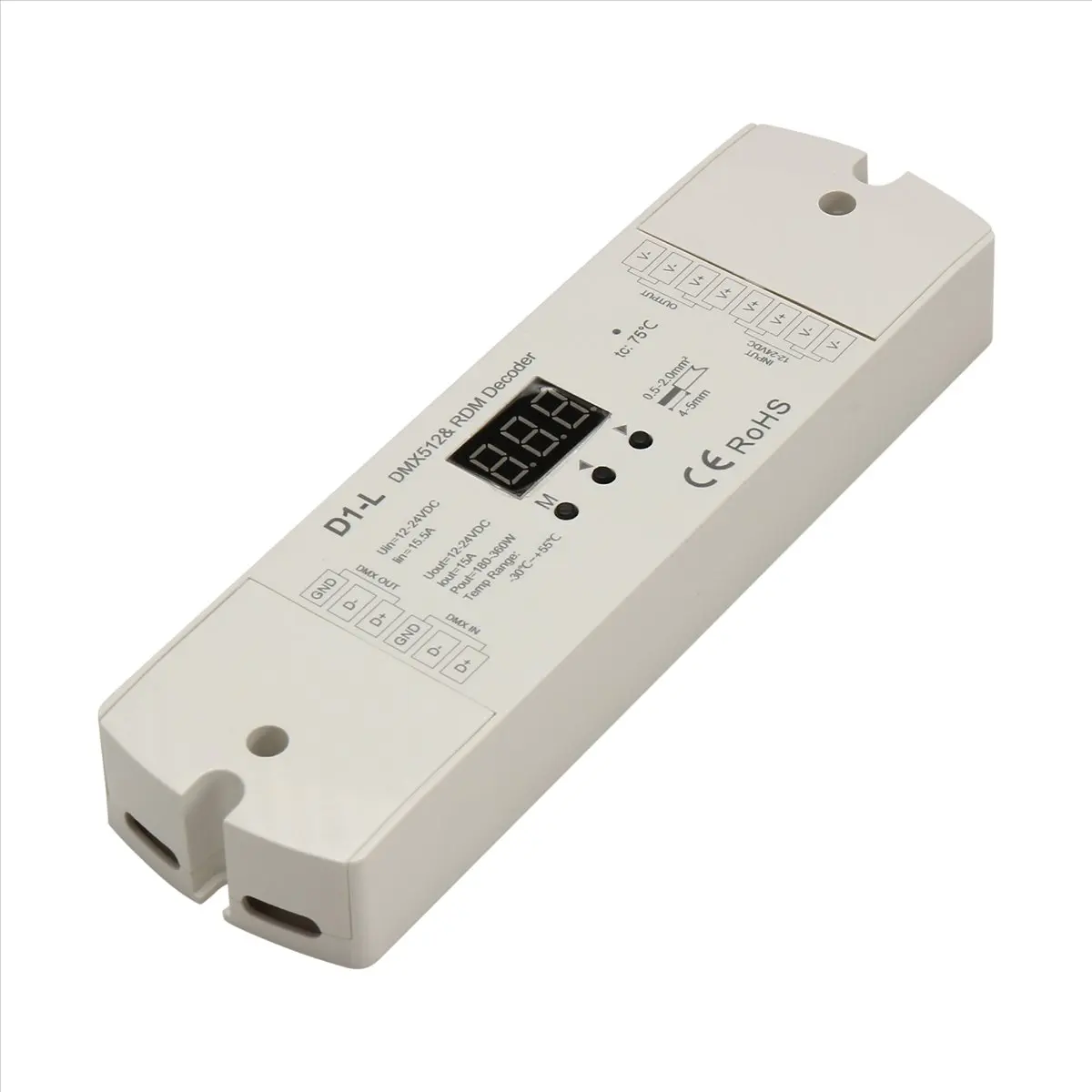《공장 직판》D1-L 흑백 DMX512 디코더 1CHx15A 12-24VDC PWM 주파수 단일 색상 LED 스트립 컨트롤러 버튼으로 주소 지정