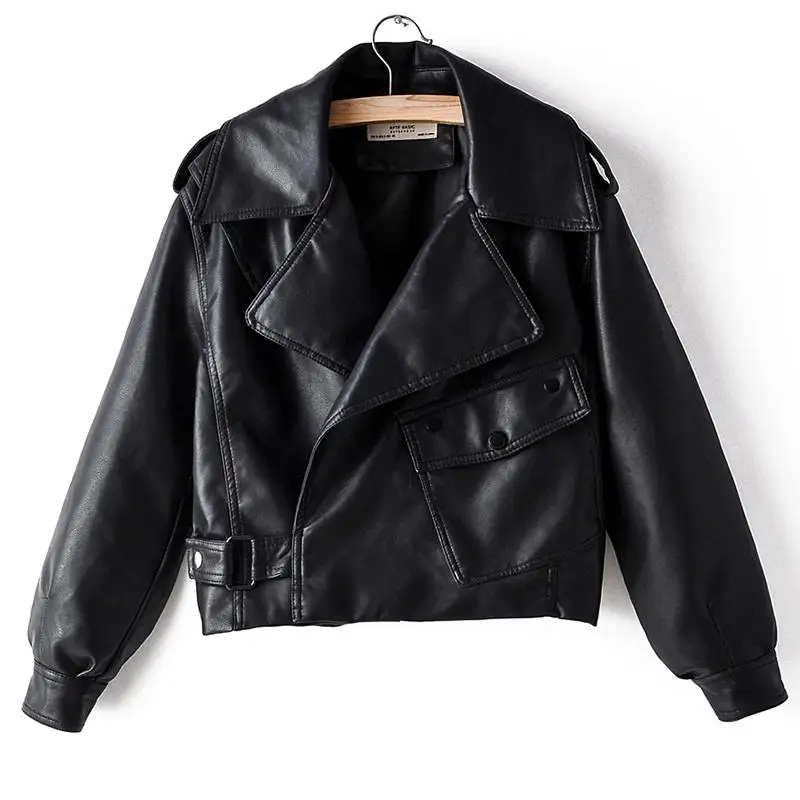 FTLZZ Spring Autumn Women Soft Faux Leather Short Jacket