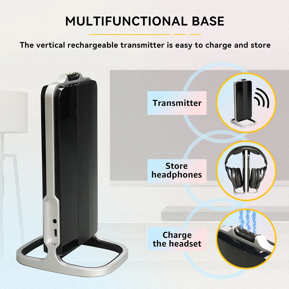Wireless Headphone Bluetooth Headset for Mobile Phone Computer TV Earphone With Multifunction Base Rechargeable Saving Function