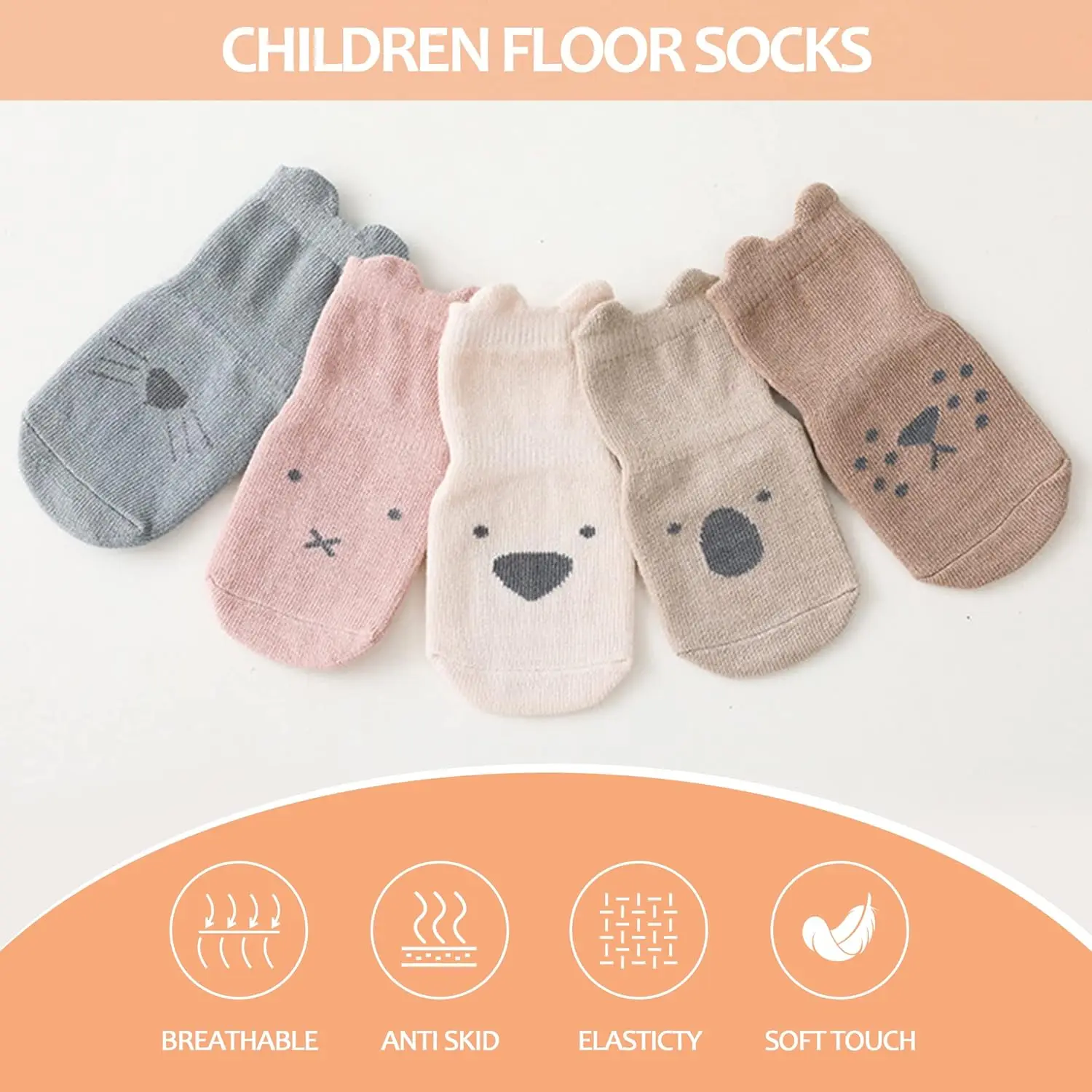 5 Pairs Toddler Non Slip Socks with Grips Baby Socks for Kids Girls Boys Leg Warmers 3