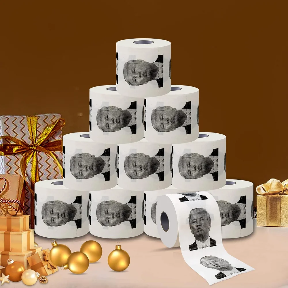 Donald Trump Roll Tissue 1-10 Rolls Joke Fun Paper Tissue Gag Non-fading Nontoxic Dustless Prank Creative Bathroom Toilet toilet paper