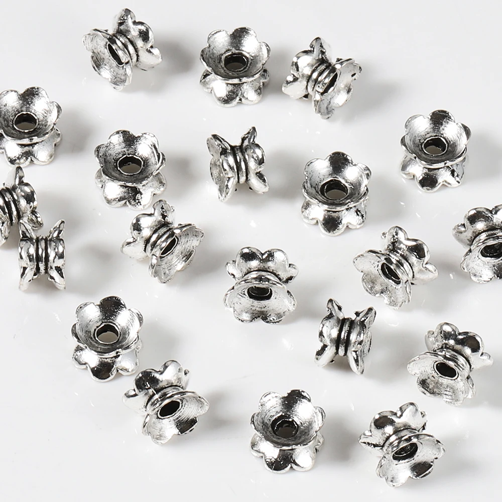 

20pcs/lot Alloy Spacer Beads Retro Tibetan Silver Color 7x5mm Double-sided Lotus Beads for Jewelry Making DIY Findings Supplies