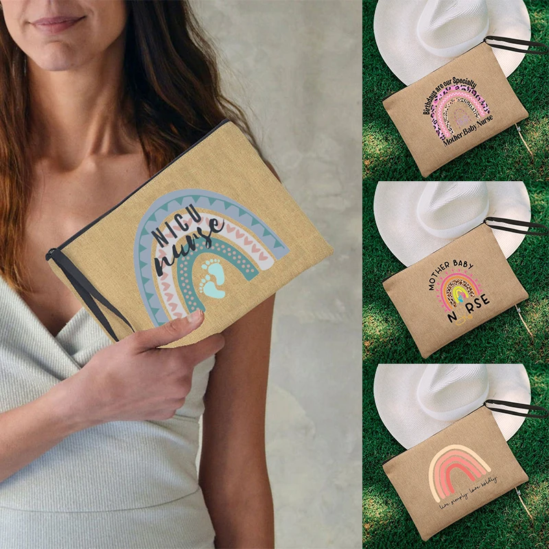 

Nice Nurse Linen Zipper Canvas Bag Pretty Girl Travel Makeup Pouch Bags Toilet Storage Gift for Nurse Girls Go Out Necessity