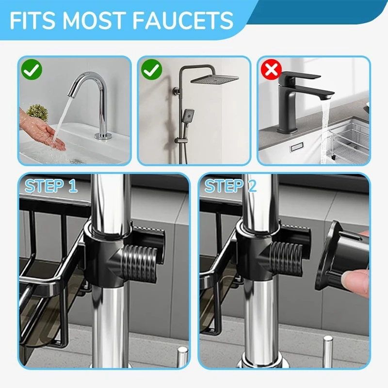 Kitchen Sink Faucet Organizer Shelf Metal Storage Rack Soap Sponge Holder Filter Basket Water Strainer Adjustable Switch Rack 5
