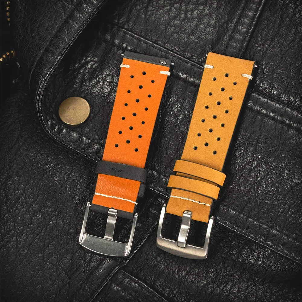 Vintage Leather Watch Strap, 20mm/22mm - Classic Design Bracelet Band