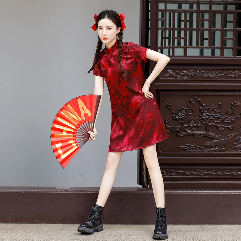 Chinese Style Retro Red Cheongsam 2022 New Traditional Qipao Dress Women  Clothing Plus Size M-4XL - AliExpress