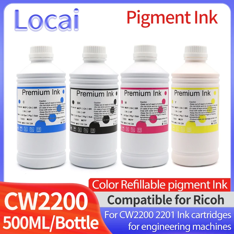 

500ML Pigment Ink Compatible for Ricoh CW2200 CW2201 CW2201SP Printer Ink Engineering machine plotter Refillable ink Color