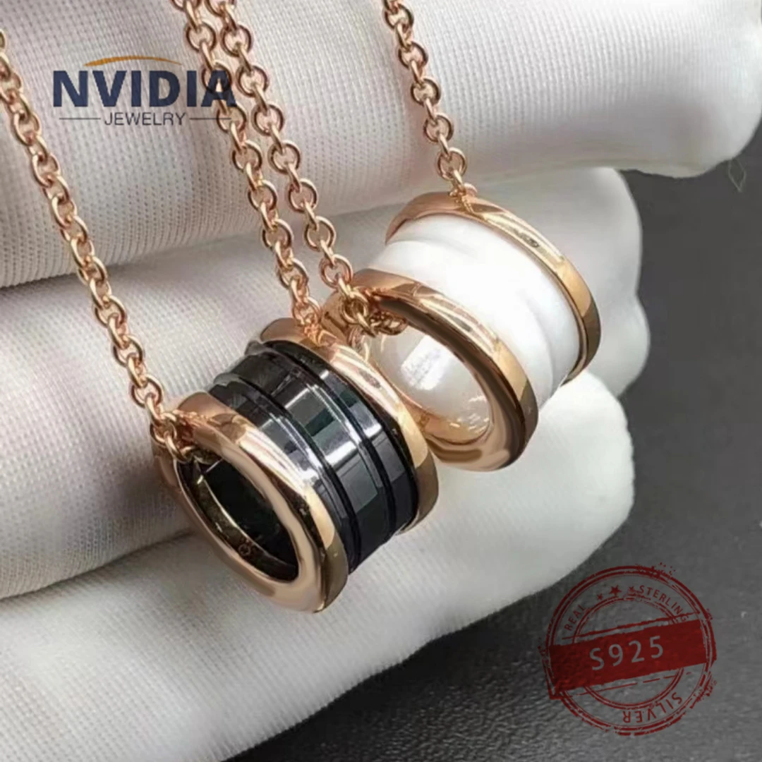 2024 Fashion Jewelry BV Customized S925 Silver Luxury Round Ceramic Spring Women's Necklace Birthday Party Earrings Gift