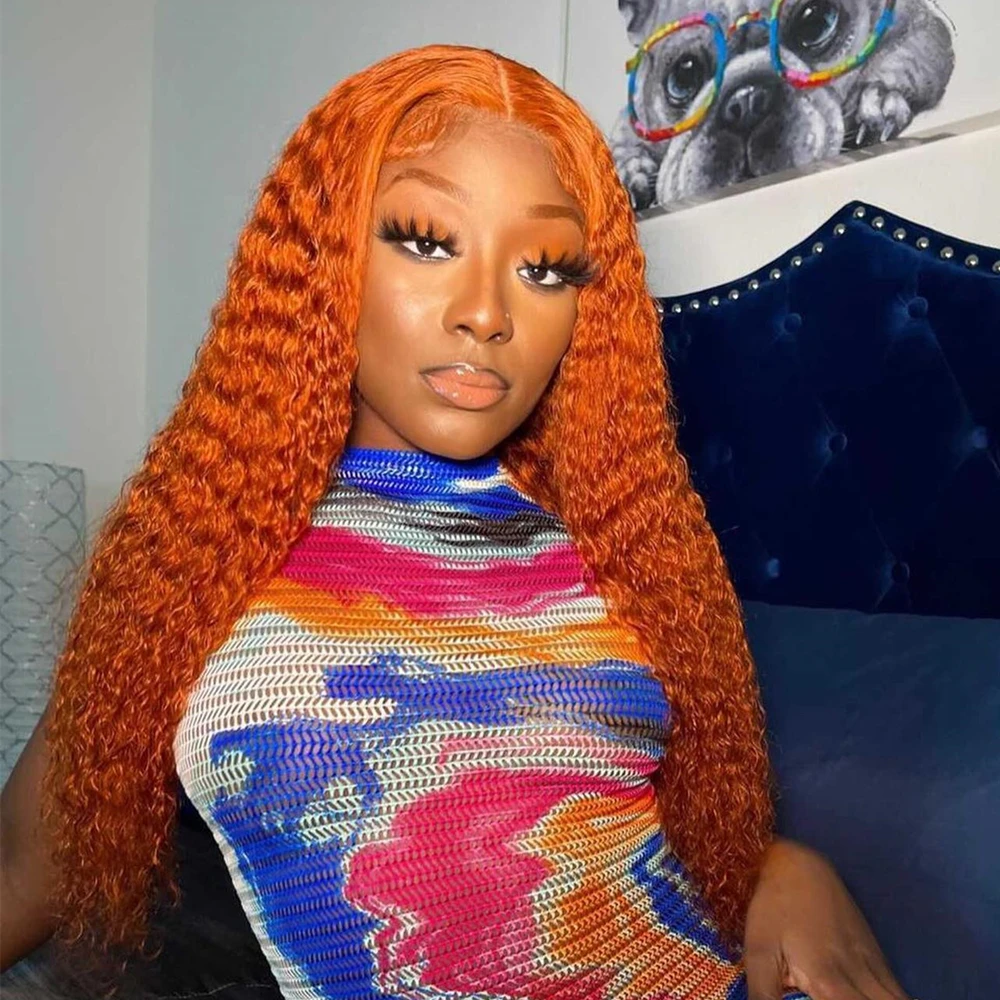 Deep Wave 40 Inch Ginger Orange Vietnamese 13x6 Lace Front Wigs Original Deep Curly Human Hair Wigs Colored Water Wave Frontal 1