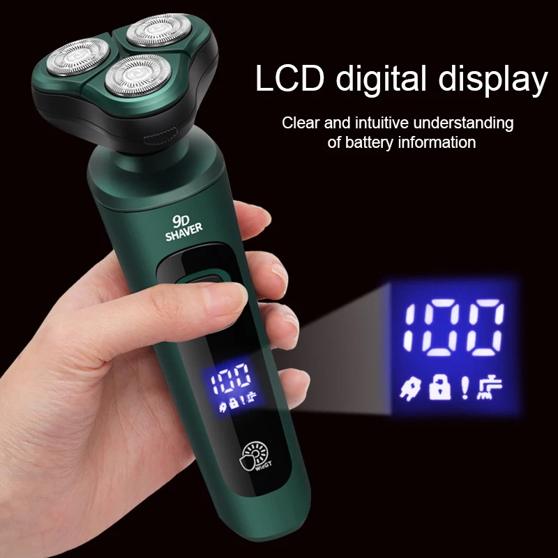 Electric Shaver Beard Trimmer 4 In 1 Electric Shaver LCD Digital Display Three-head Floating Razor Rechargeable Green Smart Razor Waterproof Shaver Clipper