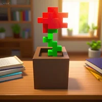 1 Piece Pixel Rose Flower Ornament, 3D Printed Unique Flower Decoration, Plastic Flower Item Suitable for Bedside Table, Desktop, Office Desk Decoration, Furniture Decoration 3