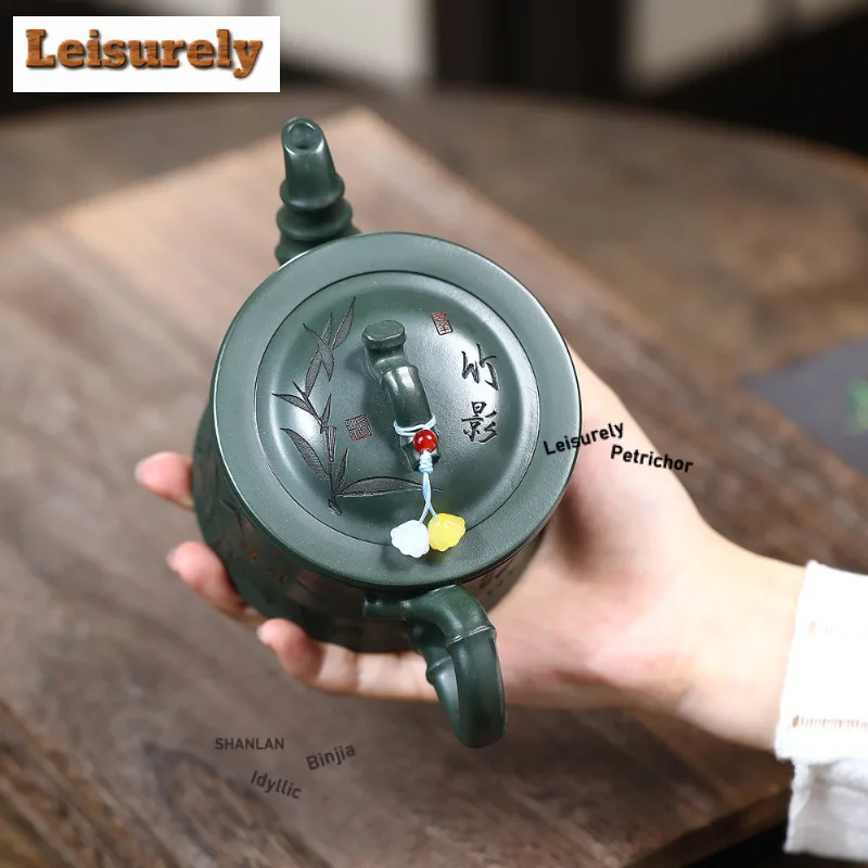 350ml Exquisite Yixing Purple Clay Teapots Master Handmade Bamboo Pot Raw Ore Blackish Green Mud Kettle Zisha Tea Set Tea Craft