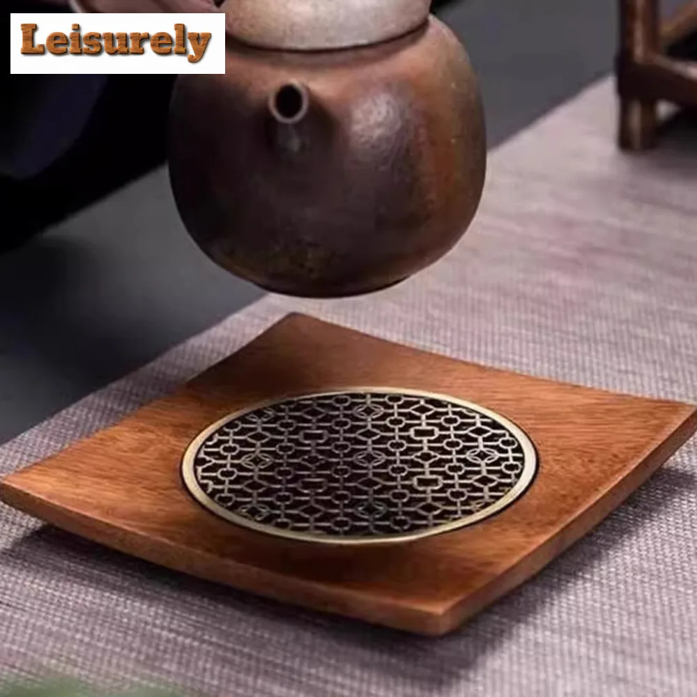 Retro Square Walnut Tea Tray Teapot Solid Wood Pot Bearing Holder Office Coffee Teapot Holder Cups Base Tea Ceremony Accessories
