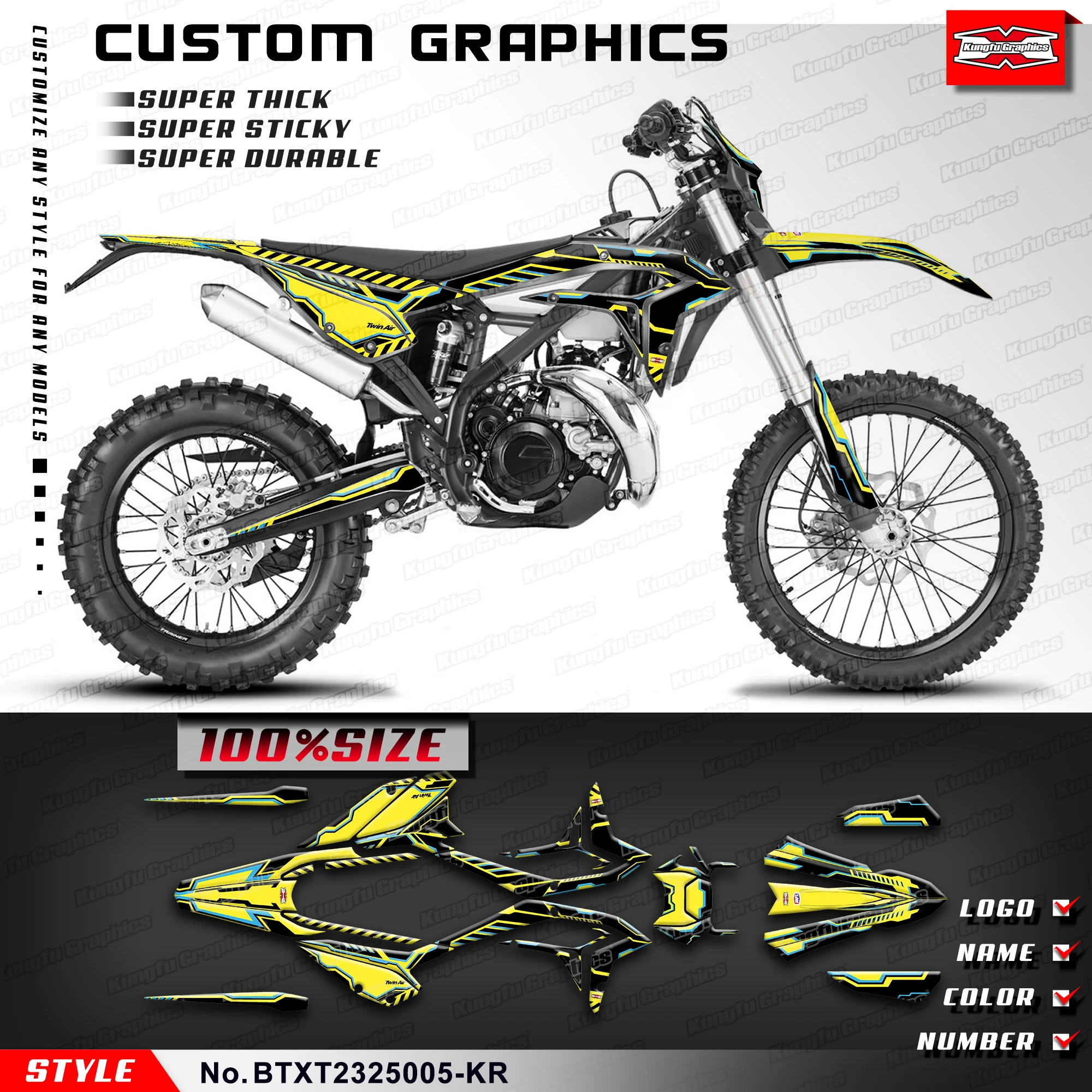 

KUNGFU GRAPHICS Enduro Decals MX Racing Stickers Kit for Beta X-trainer 250 300 Xtrainer 2023 2024, BTXT2325005-KR