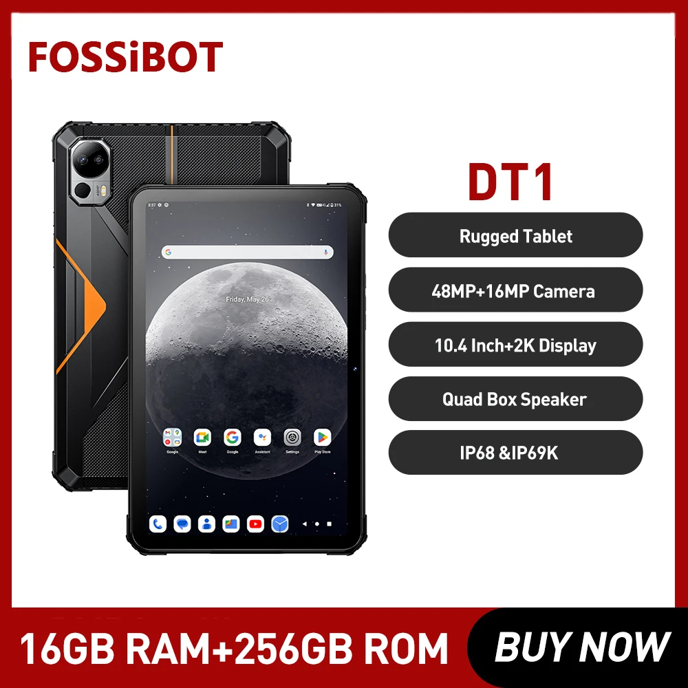 

FOSSiBOT DT1 Rugged Tablet Android 13 10.4 inch 2K Display 8GB 256GB 11000mAh 18W Tablet Fast Charge 48MP Camera Tablet Pad