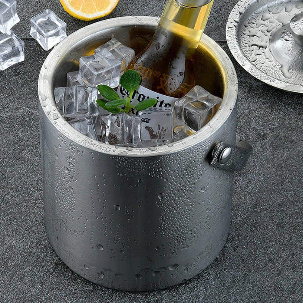 Double Wall Stainless Steel Insulated Ice Bucket Ice Bucket Cube Container for Home Bar Chilling Beer Champagne Wine Bottle