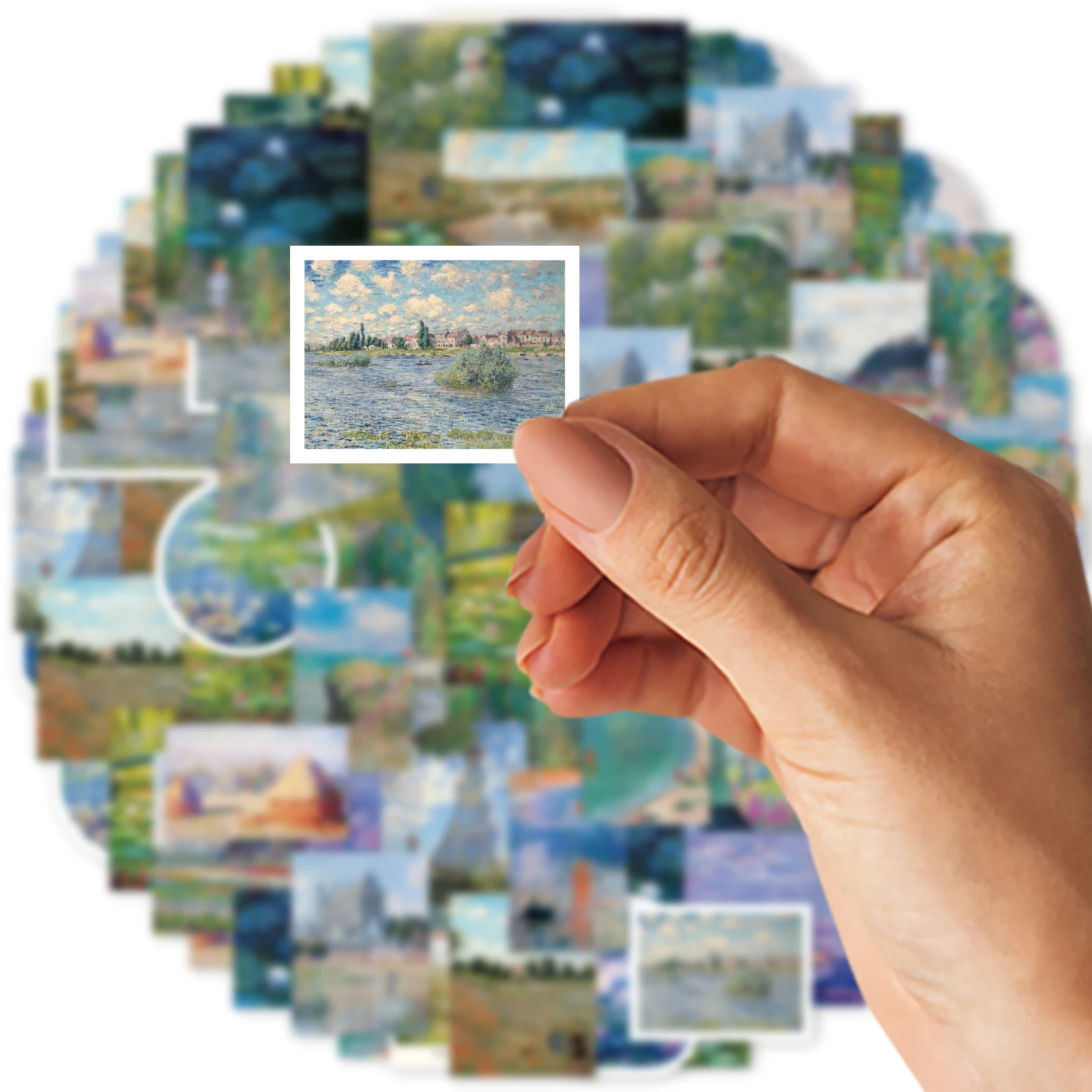 46pcs Monet Garden Oil Painting Pattern Stickers for Notebooks, Water Bottles, Suitcases and Mobile Phones, Envelopes, Pen Cases