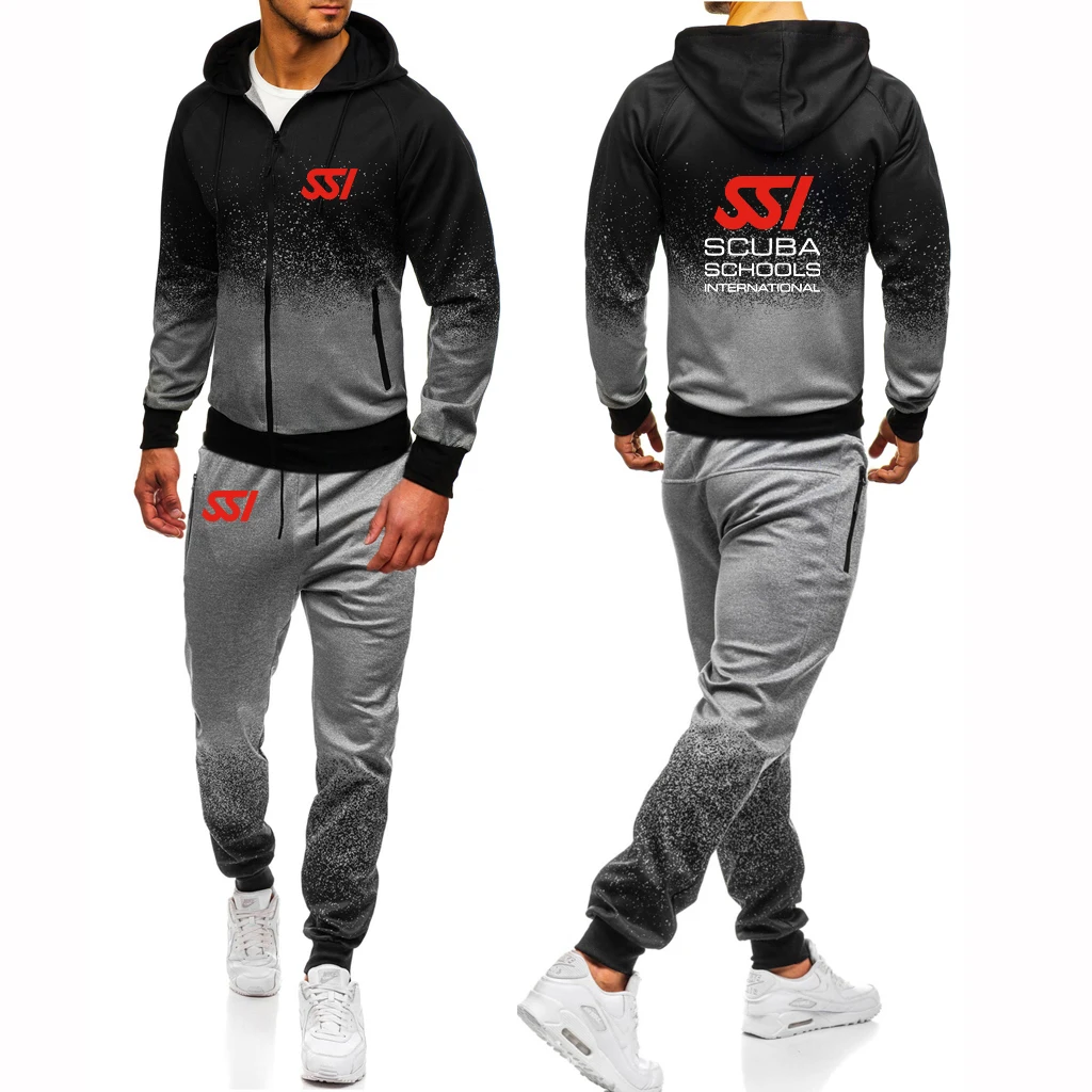 New Scuba Diving Dive SSI Printed Men Zipper Hoodie Jacket + Pants Drawstring Classic Harajuku Fashion Gradient Color Sportswear