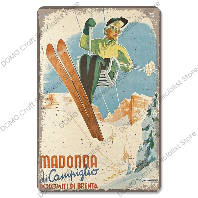 Targa In Metallo Retrò ‘Go Skiing’ – 20x30 Cm – Decorazione Da Parete Per Casa, Bar, Garage – Stile Vintage - 2