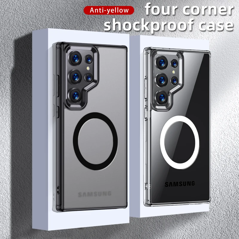 Magnetic Wireless Charging Armor Case with Matte & Clear Finish - Military Shockproof Cover